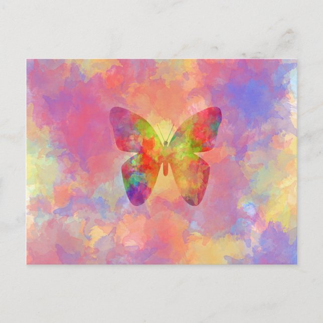 Cartão Postal Whimsper Abstrato Butterfly Rainbow Watercolor (Frente)