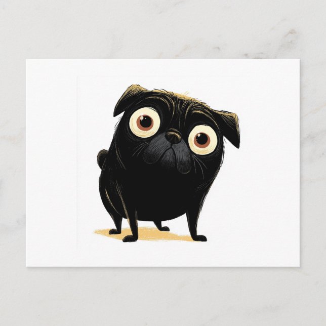 Cartão Postal Whimsso Black Big Eyed Pug (Frente)