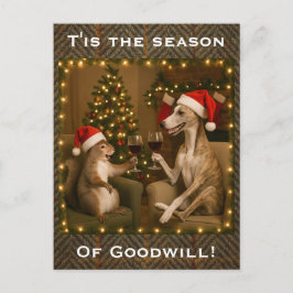 Cartão Postal Whippet and Squirrel Christmas greetings postcard