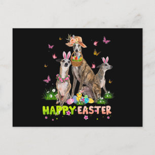 Cartão Postal Whippet Ovos de Coelho Feliz Páscoa Presente de Pá