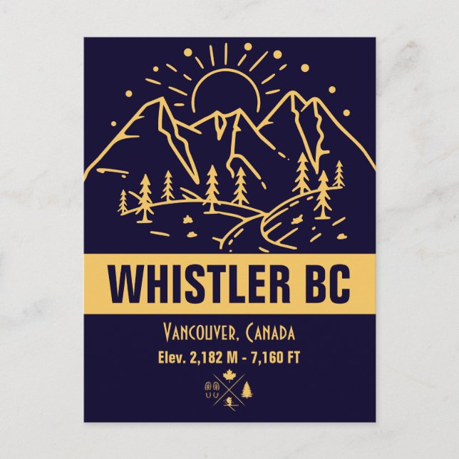 Cartão Postal Whistler British Columbia Canada Minimalist Ski (Frente)