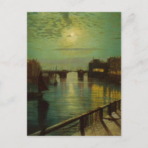 Cartão Postal Whitby Harbour por Moonlight John Atkinson Grimsha