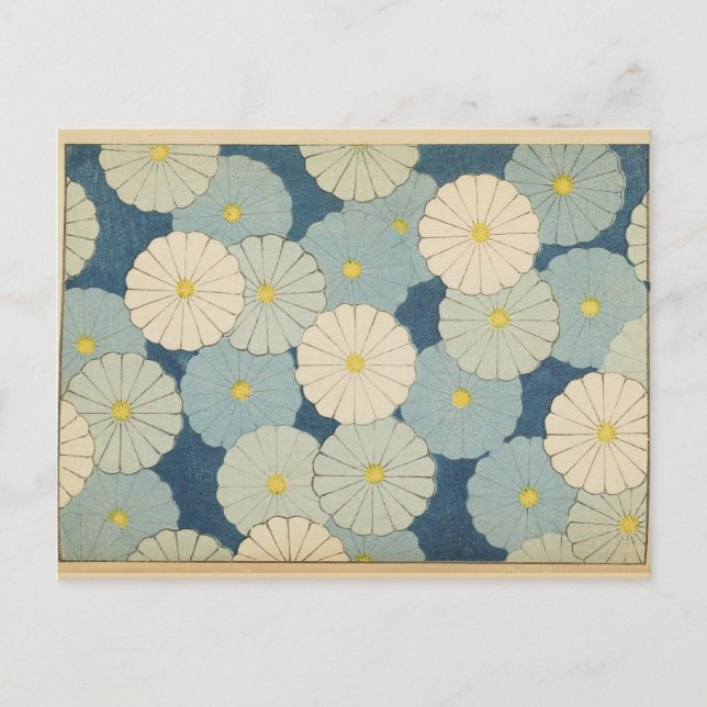 Cartão Postal White and blue Japanese flower design postcard (Frente)
