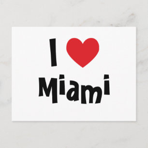 Cartão Postal White Black and Red Heart I Love Miami