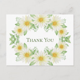 Cartão Postal White Daisies Wreath Watercolor Orçamento Muito Ob