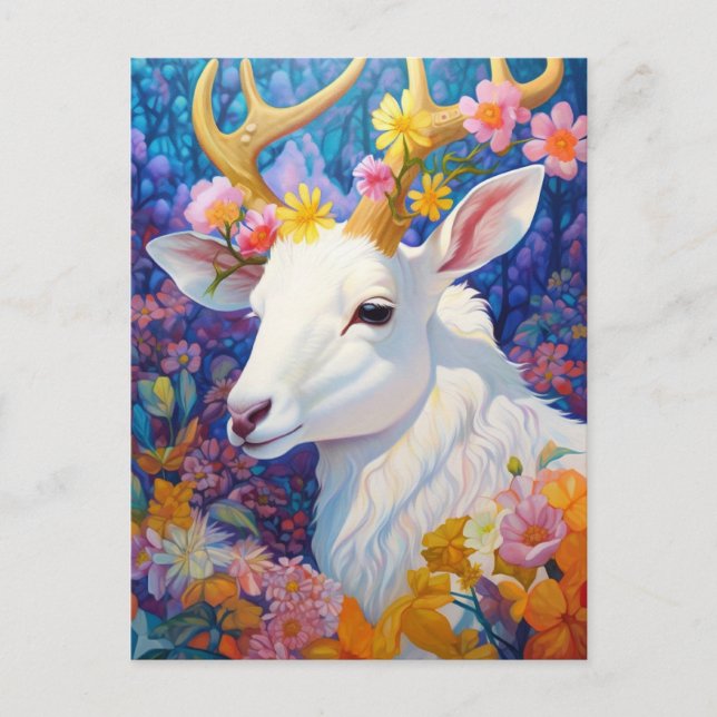 Cartão Postal White Deer Beautfiul Fantasy Art (Frente)