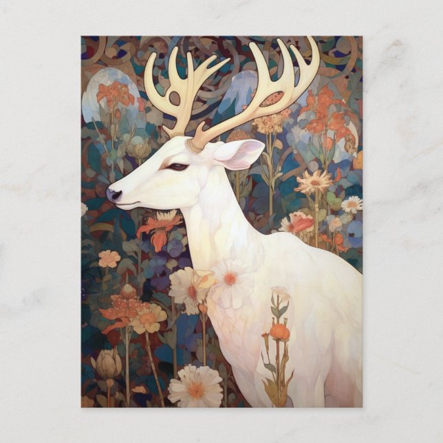 Cartão Postal White Deer Beautfiul Fantasy Art (Frente)