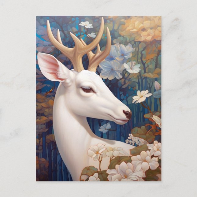 Cartão Postal White Deer Beautfiul Fantasy Art (Frente)