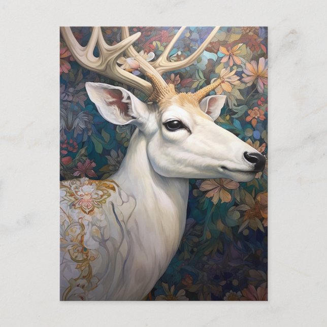 Cartão Postal White Deer Beautfiul Fantasy Art (Frente)