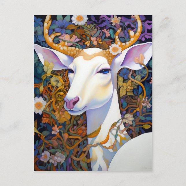 Cartão Postal White Deer Beautfiul Fantasy Art (Frente)