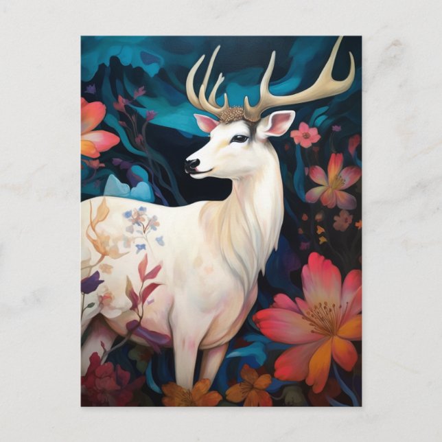 Cartão Postal White Deer Beautfiul Fantasy Art (Frente)
