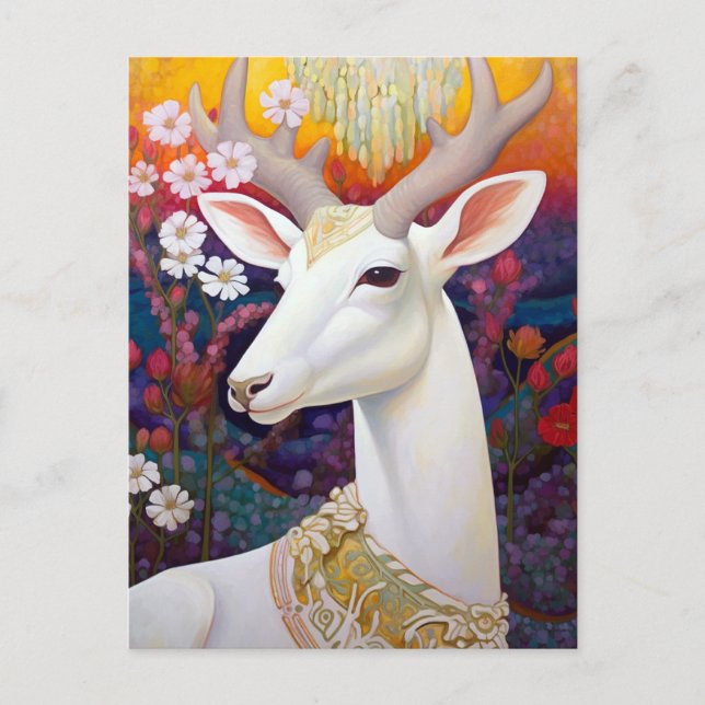 Cartão Postal White Deer Beautfiul Fantasy Art (Frente)
