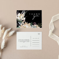 White Floral | Black Wedding Obrigado Cartão-posta