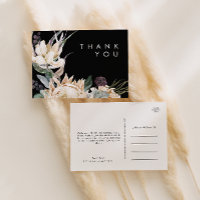 White Floral | Black Wedding Obrigado Cartão-posta