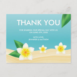 Cartão Postal White Frangipani Beach Weding Obrigado