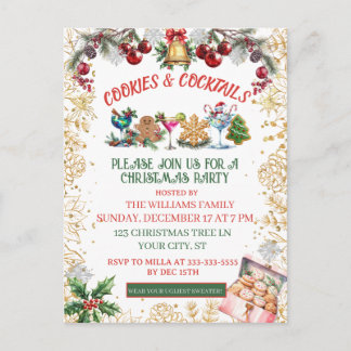 Cartão Postal White & Gold Cookies & cocktails Holiday