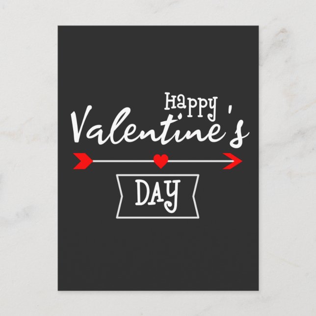 Cartão Postal White Happy Valentines Day with Arrow Heart (Frente)