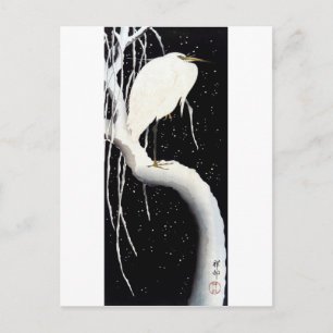 Cartão Postal White Heron na neve coberta de Willow, Ohara Koson