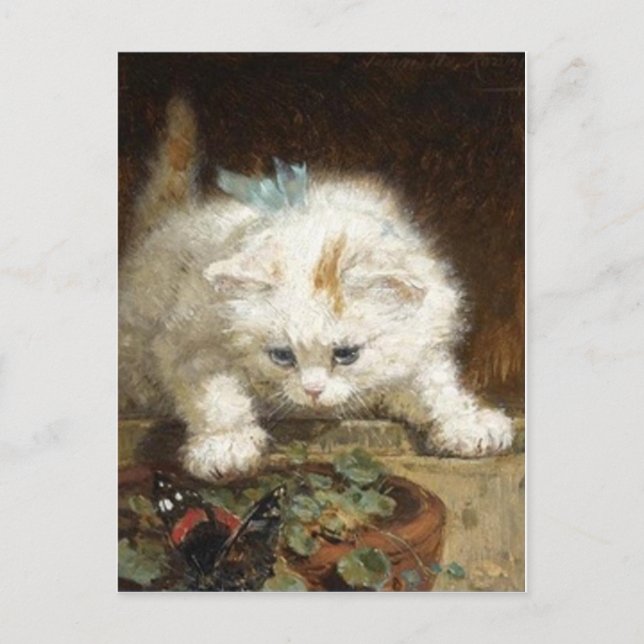 Cartão Postal White Kitten por Ronner-Knip (Frente)