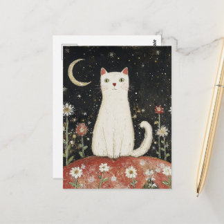 Cartão Postal White Kitty and the Moon