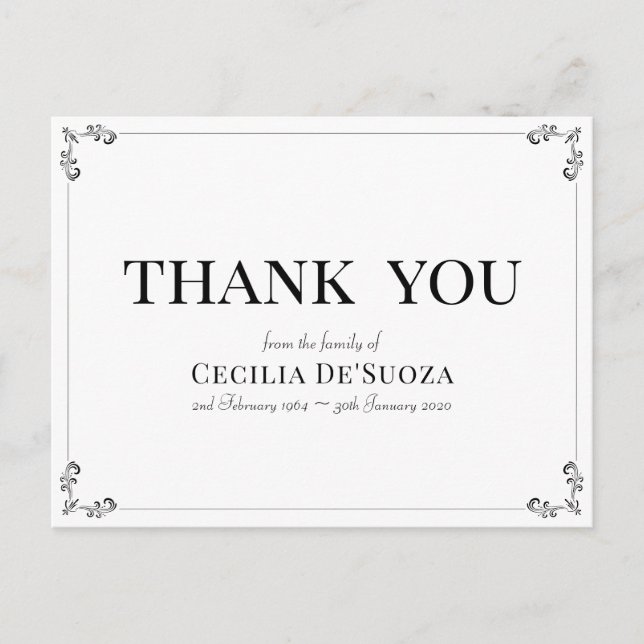 Cartão Postal White Obrigado Vintage Clássico Elegante Simples (Frente)