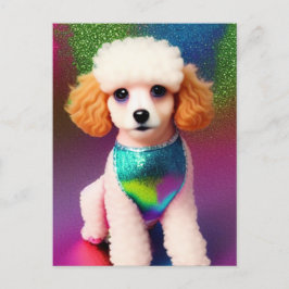 Cartão Postal White Poodle com Creme Ears no Rainbow Sparkle