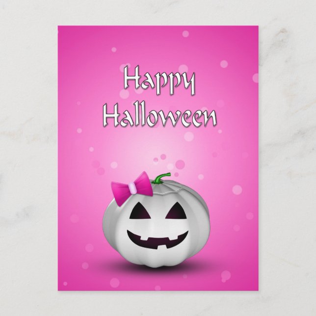 Cartão Postal White Pumpkin Pink Girly Halloween (Frente)