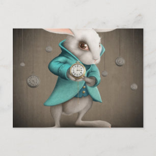 Cartão Postal white rabbit with clock