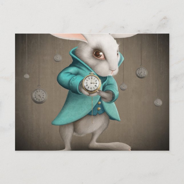 Cartão Postal white rabbit with clock (Frente)