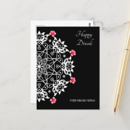 Cartão Postal White Rangoli com cartão-postal de hibisco