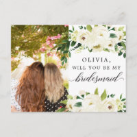 White Roses Bridesmaid Proposta Card com Foto