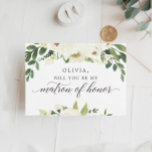 Cartão Postal White Roses Matron of Honor Proposal Card<br><div class="desc">Pop the question with this lovely card! Easily edit the name and the message on the back - then add to cart!</div>