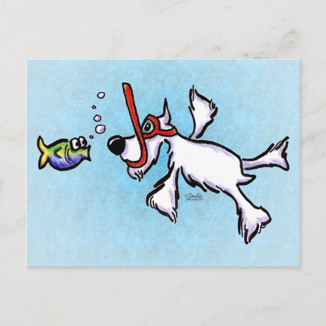 Cartão Postal White Schnauzer Snorkeling Off-Leash Art™ (Frente)