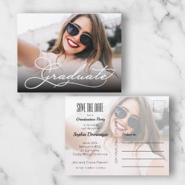 Cartão Postal White Script GRADUATE Photo Save the Date