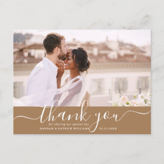 Cartão Postal White Script Modern Weding Obrigado Foto