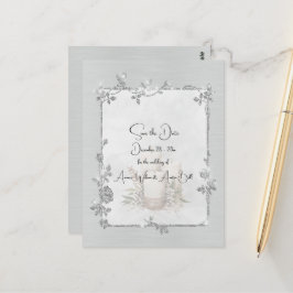 Cartão Postal White Shiny Elegant Sparkly Save the Date