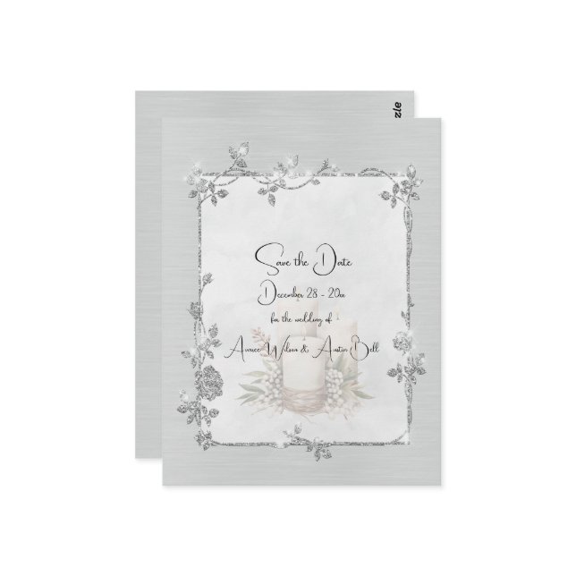 Cartão Postal White Shiny Elegant Sparkly Save the Date (Frente/Verso In Situ)