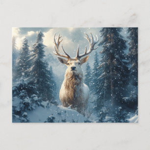 Cartão Postal White Stag in the Winter Woods Art