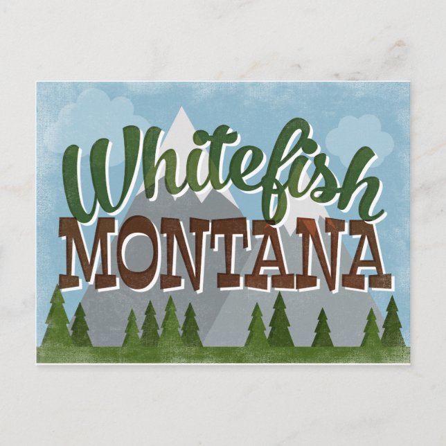 Cartão Postal Whitefish Montana Divertimento Retro Montanhas Sno (Frente)