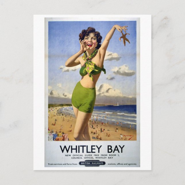 Cartão Postal Whitley Bay, Viagens vintage (Frente)