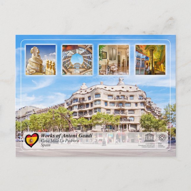 Cartão Postal WHS da UNESCO - Antoni Gaudí - Casa Milà La Pedrer (Frente)