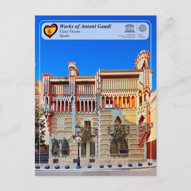Cartão Postal WHS da UNESCO - Antoni Gaudí - Casa Vicens (Frente)
