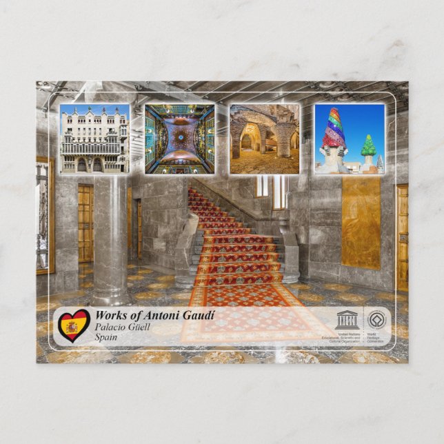 Cartão Postal WHS da UNESCO - Antoni Gaudí - Palacio Güell (Frente)