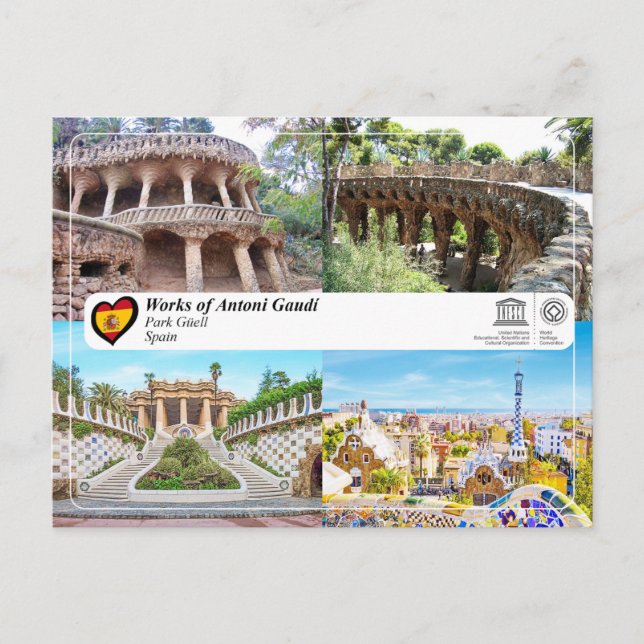 Cartão Postal WHS da UNESCO - Antoni Gaudí - Park Güell (Frente)