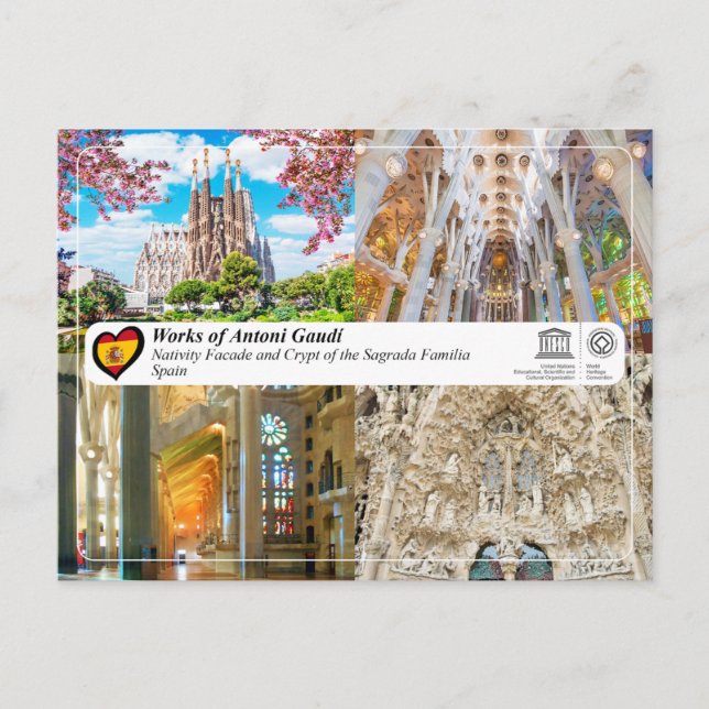Cartão Postal WHS da UNESCO - Antoni Gaudí - Sagrada Família (Frente)