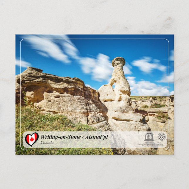 Cartão Postal WHS da UNESCO - Escrevendo em Pedra / Áísínai’pi (Frente)
