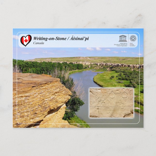 Cartão Postal WHS da UNESCO - Escrevendo em Pedra / Áísínai’pi (Frente)