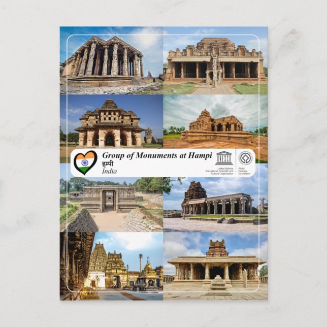 Cartão Postal WHS da UNESCO - Grupo de Monumentos em Hampi (Frente)