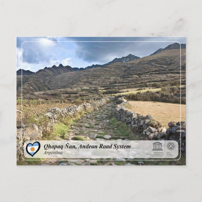 Cartão Postal WHS da UNESCO - Qhapaq Ñan, Sistema de Estradas An (Frente)