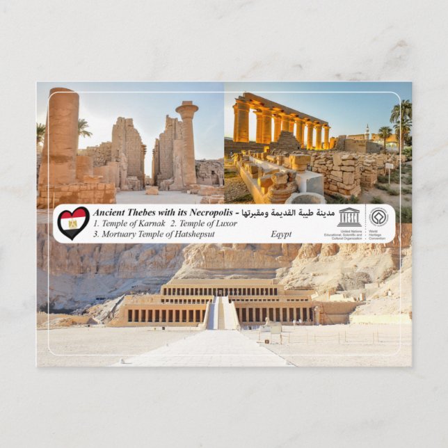 Cartão Postal WHS da UNESCO - Tebas Antigas com sua Necrópole (Frente)